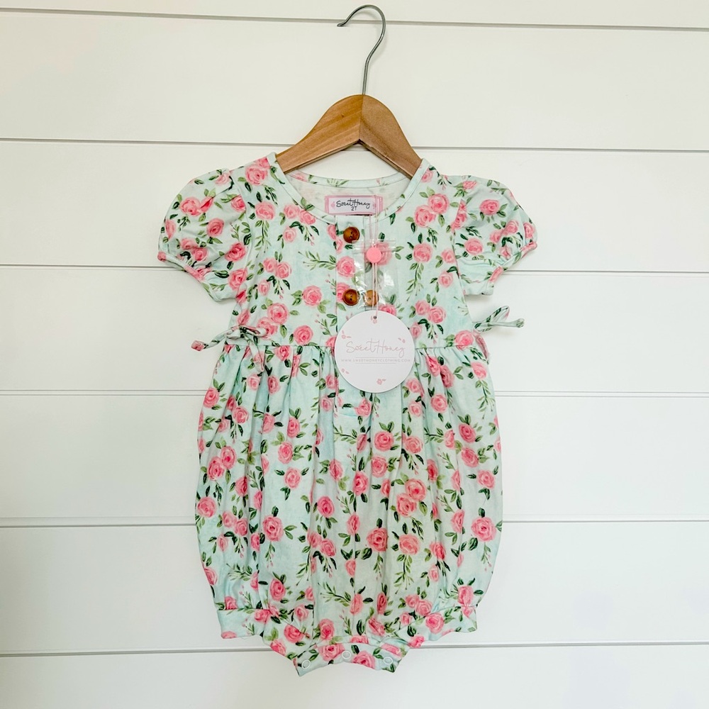 Sweet Honey pink floral Romper